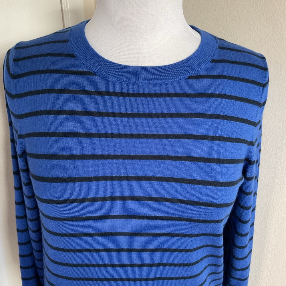 Banana Republic Black Label Silk Cashmere Striped Sweater Blue Black Medium - Picture 3 of 7